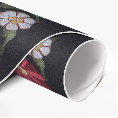 Tapis rond en vinyle Imitation de broderie de prairie de fleurs de champ vintage