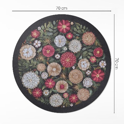 Tapis rond en vinyle Imitation de broderie de prairie de fleurs de champ vintage