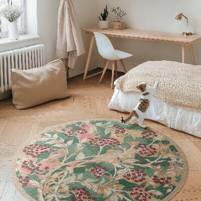 Tapis rond en vinyle Graphiques de plantes florales et feuillues vintage