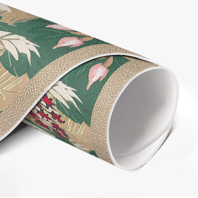 Tapis rond en vinyle Graphiques de plantes florales et feuillues vintage