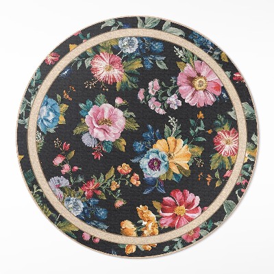 Tapis rond en vinyle Champ de fleurs riches et colorées, prairie vintage