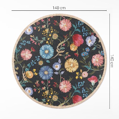 Tapis rond en vinyle Fleurs sauvages vintage colorées et délicates