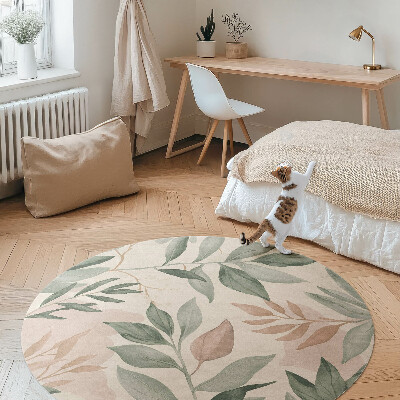 Tapis rond en vinyle Aquarelle de brindilles et de feuilles bohèmes délicates