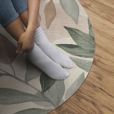 Tapis rond en vinyle Aquarelle de brindilles et de feuilles bohèmes délicates