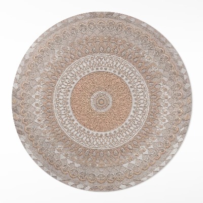 Tapis rond en vinyle Mandala tressé, tapisserie décorative bohème