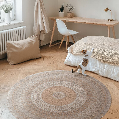 Tapis rond en vinyle Mandala tressé, tapisserie décorative bohème