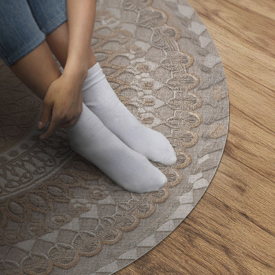 Tapis rond en vinyle Mandala tressé, tapisserie décorative bohème