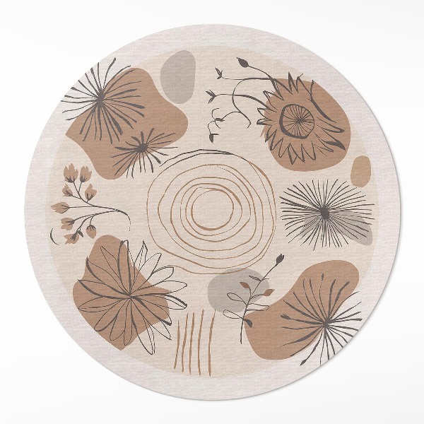 Tapis rond en vinyle Motif bohème abstrait avec des taches, des lignes et des plantes