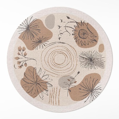 Tapis rond en vinyle Motif bohème abstrait avec des taches, des lignes et des plantes