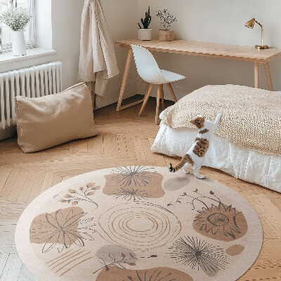 Tapis rond en vinyle Motif bohème abstrait avec des taches, des lignes et des plantes