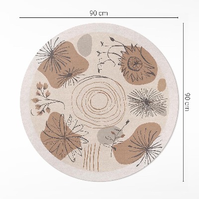 Tapis rond en vinyle Motif bohème abstrait avec des taches, des lignes et des plantes