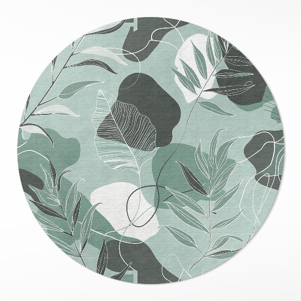 Tapis rond en vinyle Feuilles linéaires sur des taches bohèmes pastel