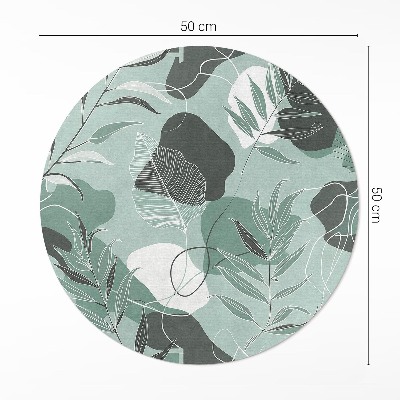 Tapis rond en vinyle Feuilles linéaires sur des taches bohèmes pastel
