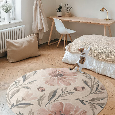 Tapis vinyle Aquarelle pâle, fleurs et feuilles subtiles