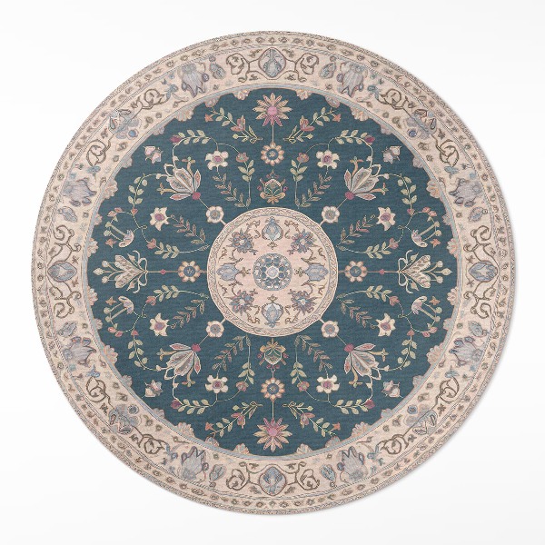 Tapis rond en vinyle Ornement avec fleurs et feuilles, motif vintage