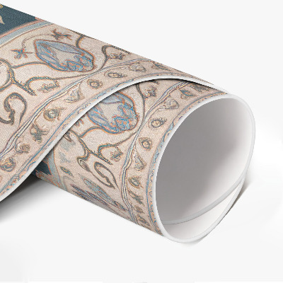 Tapis rond en vinyle Ornement avec fleurs et feuilles, motif vintage