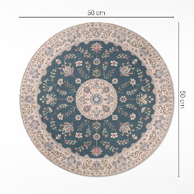 Tapis rond en vinyle Ornement avec fleurs et feuilles, motif vintage