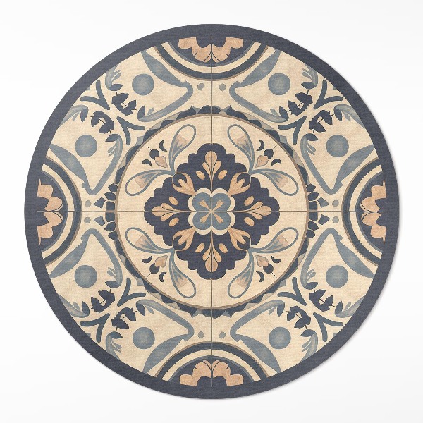 Tapis rond en vinyle Mosaïque vintage à motif végétal