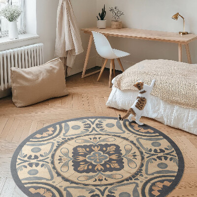 Tapis rond en vinyle Mosaïque vintage à motif végétal