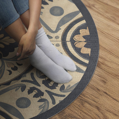 Tapis rond en vinyle Mosaïque vintage à motif végétal