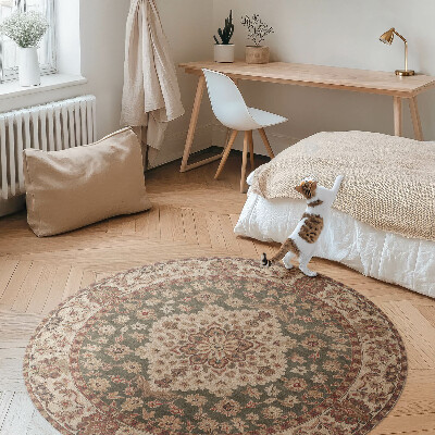 Tapis rond en vinyle Motifs persans subtils dans des tons sable