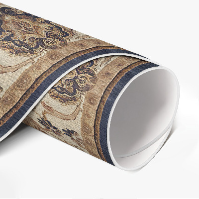 Tapis rond en vinyle Motifs persans aux tons caramel