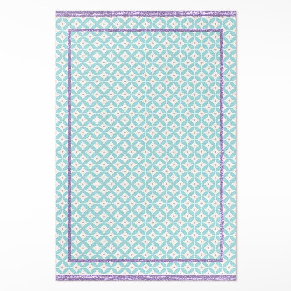 Tapis vinyle rectangulaire Cadres et roues imitant le tissu coloré