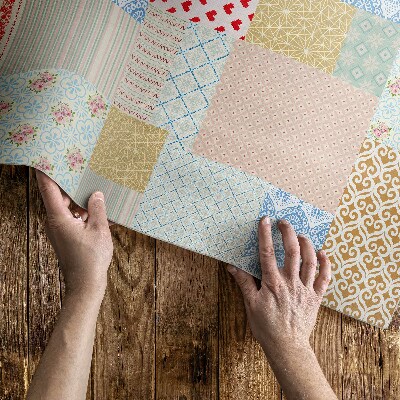 Tapis vinyle rectangulaire Patchwork de divers morceaux de tissu imitation