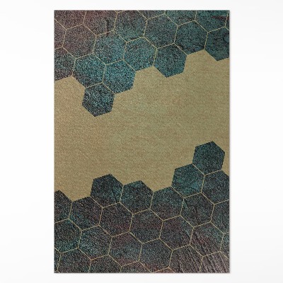 Tapis vinyle rectangulaire Hexagones en béton au design moderne