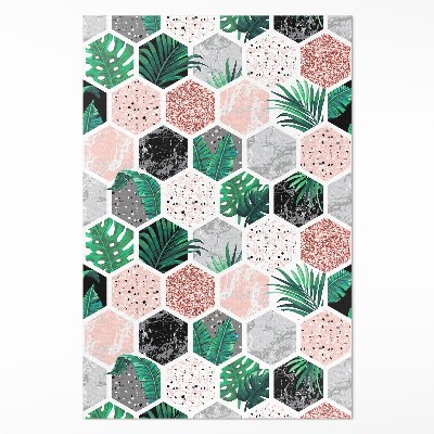 Tapis vinyle Hexagones tropicaux de plantes et de pierres