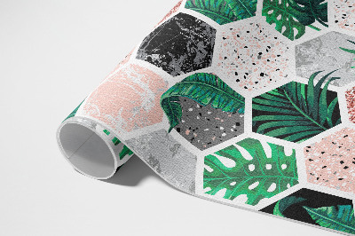 Tapis vinyle Hexagones tropicaux de plantes et de pierres