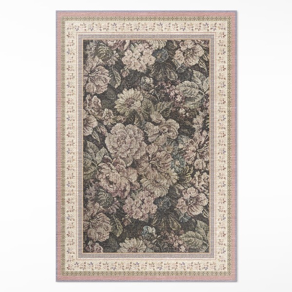 Tapis vinyle rectangulaire Fleurs à l'ancienne, tissu imitation