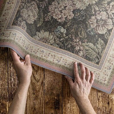 Tapis vinyle rectangulaire Fleurs à l'ancienne, tissu imitation