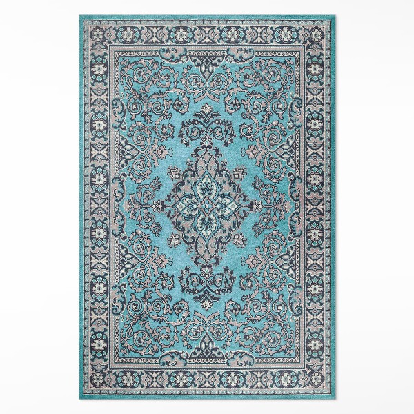 Tapis vinyle rectangulaire Motif décoratif bleu avec un motif végétal