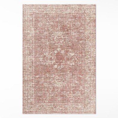 Tapis vinyle rectangulaire Motif floral vintage vieilli rose poudré