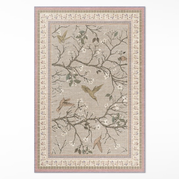 Tapis vinyle rectangulaire Fond floral délicat avec des oiseaux