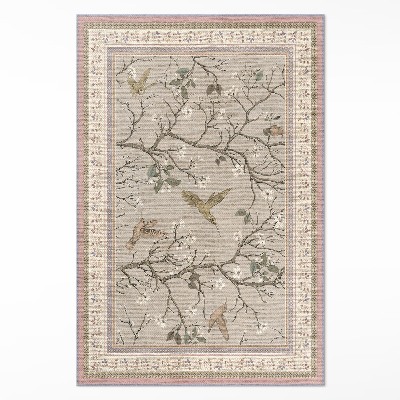 Tapis vinyle rectangulaire Fond floral délicat avec des oiseaux