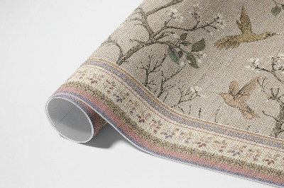 Tapis vinyle rectangulaire Fond floral délicat avec des oiseaux