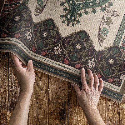 Tapis vinyle rectangulaire Vert géométrique coloré