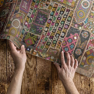 Tapis vinyle rectangulaire Motif patchwork ethnique rétro