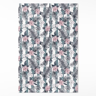 Tapis vinyle Motif tropical de feuilles et de fleurs hawaïennes