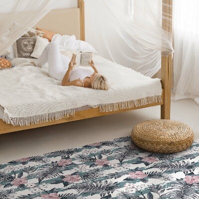 Tapis vinyle Motif tropical de feuilles et de fleurs hawaïennes