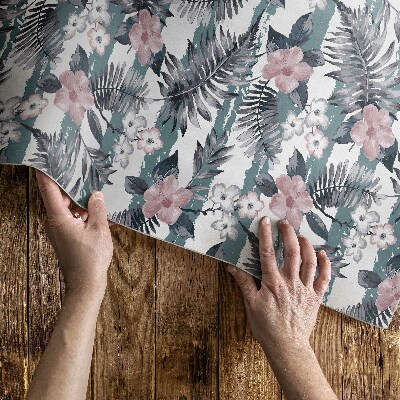 Tapis vinyle Motif tropical de feuilles et de fleurs hawaïennes