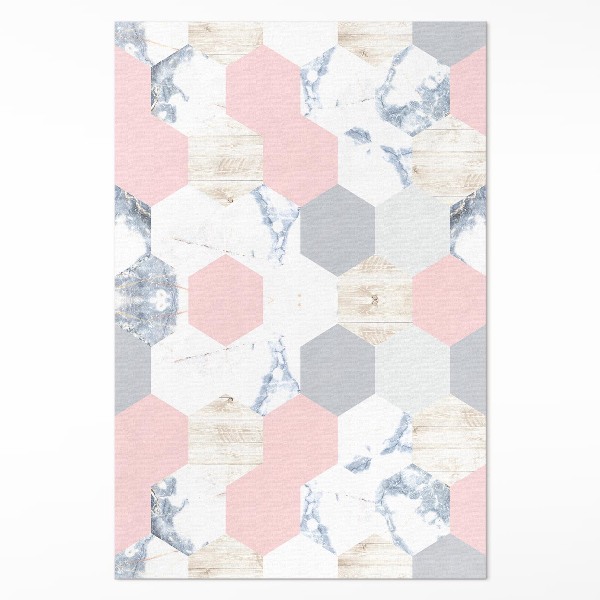 Tapis vinyle Hexagones pastel avec marbre