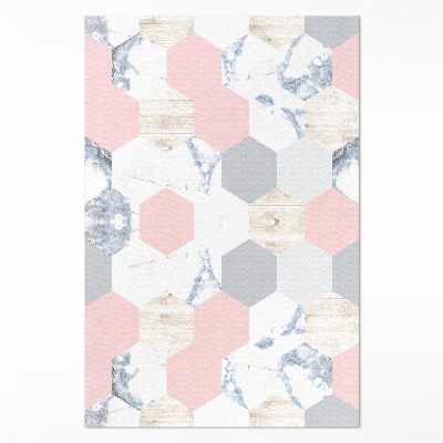 Tapis vinyle Hexagones pastel avec marbre