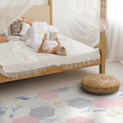 Tapis vinyle Hexagones pastel avec marbre
