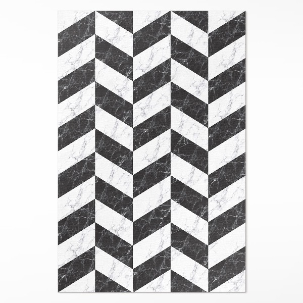 Tapis vinyle rectangulaire Marbre à chevrons en pierre monochrome