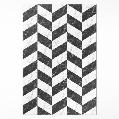 Tapis vinyle rectangulaire Marbre à chevrons en pierre monochrome