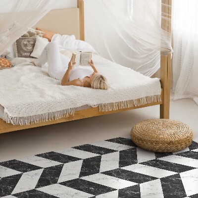 Tapis vinyle rectangulaire Marbre à chevrons en pierre monochrome