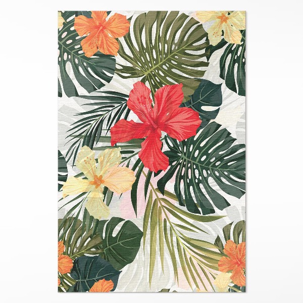 Tapis vinyle rectangulaire Feuilles et fleurs de Monstera tropical